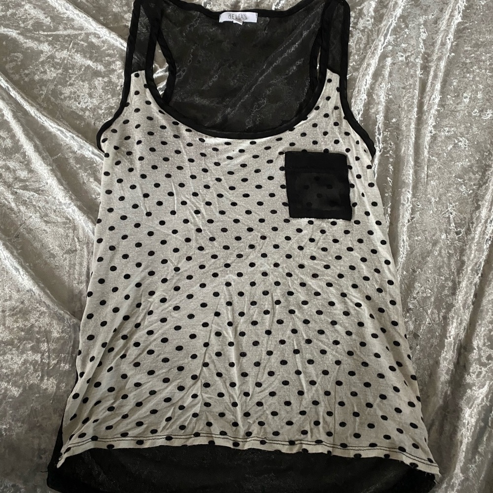 Polka dot mesh tank top